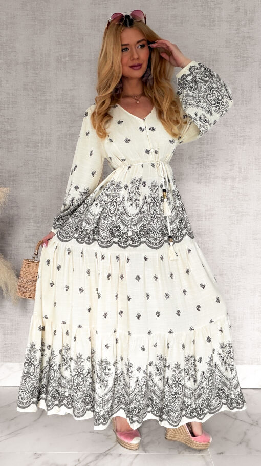 Super luźna MAXI sukienka z modnym letnim printem OVERSIZE - R973