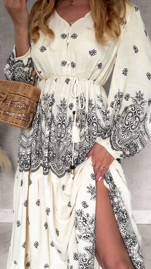 Super luźna MAXI sukienka z modnym letnim printem OVERSIZE - R973