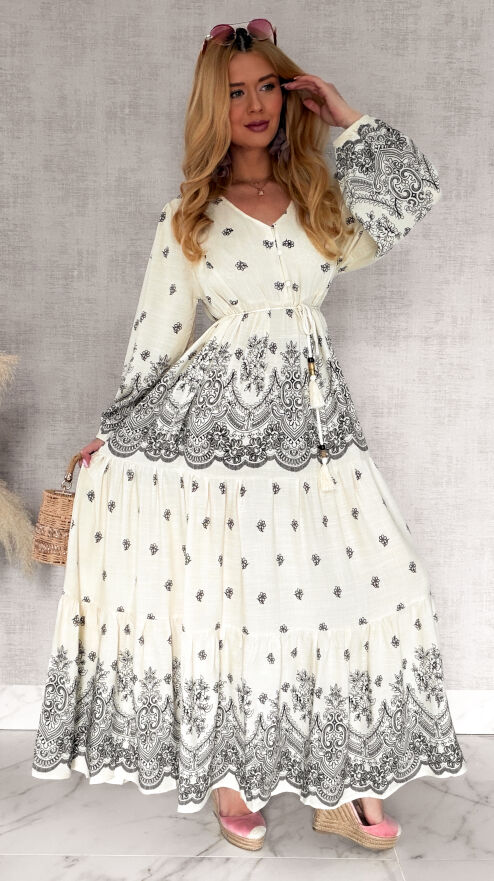 Super luźna MAXI sukienka z modnym letnim printem OVERSIZE - R973