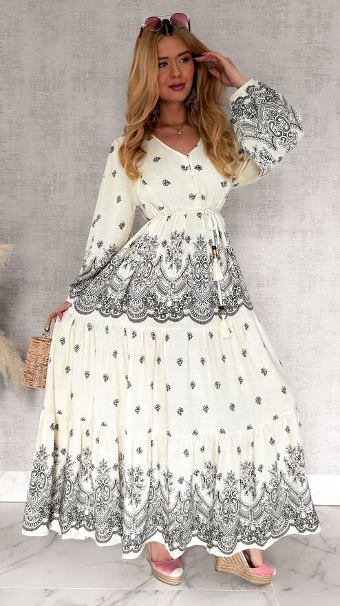 Super luźna MAXI sukienka z modnym letnim printem OVERSIZE - R973