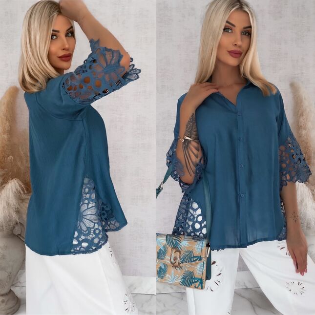Idealna wiosenna koszula zdobiona koronką ONE SIZE navy - R885