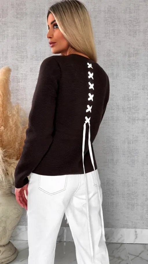 Bawełniany sweter w stylu katany zapinany na guziki ONE SIZE czekolada - R623B