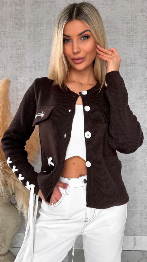 Bawełniany sweter w stylu katany zapinany na guziki ONE SIZE czekolada - R623B