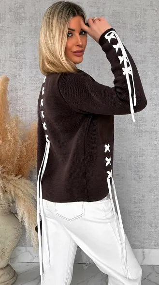 Bawełniany sweter w stylu katany zapinany na guziki ONE SIZE czekolada - R623B