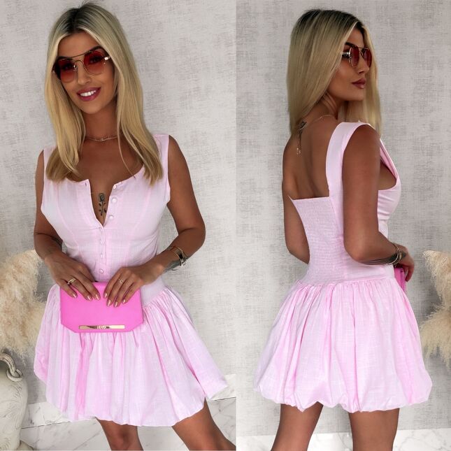 Bawełniana landrynkowa sukienka letnia BOMBKA pink - S053