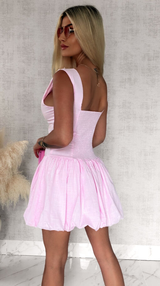 Bawełniana landrynkowa sukienka letnia BOMBKA pink - S053