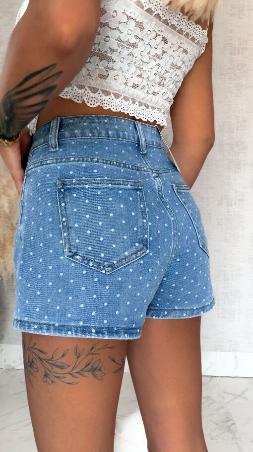 Elastyczne szorty jeansowe w mini groszki BLUE JEANS - S081