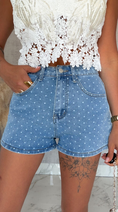Elastyczne szorty jeansowe w mini groszki BLUE JEANS - S081