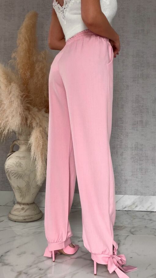 Wiosenne różowe spodnie z gumką w pasie i wiązanymi nogawkami ONE SIZE - R672