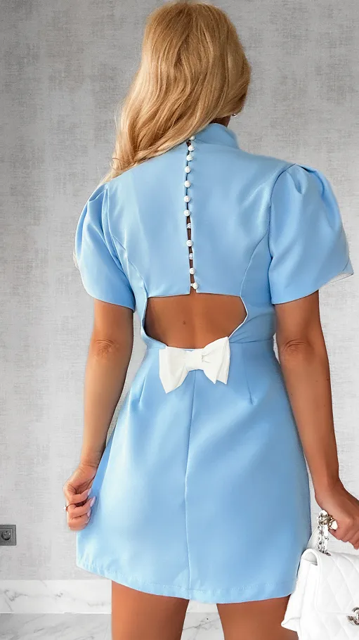Niespotykana niebieska sukienka z kokardką ONE SIZE - P641