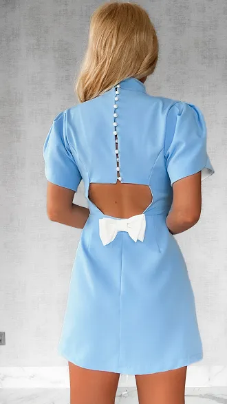 Niespotykana niebieska sukienka z kokardką ONE SIZE - P641