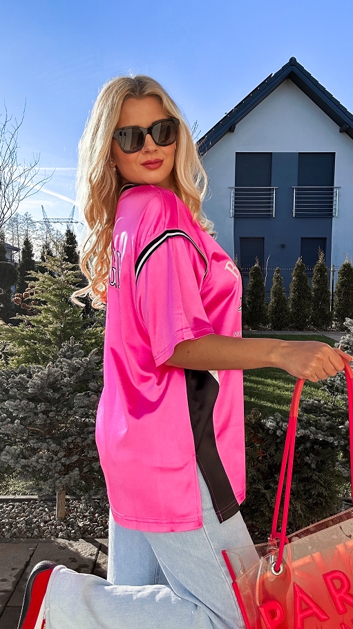 Luźna bluzka OVERSIZE w stylu koszykarskim PINK - P193