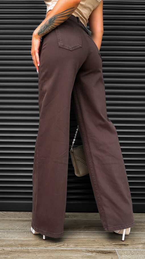 Brązowe elastyczne spodnie jeansowe WIDE LEG na jesień - S410