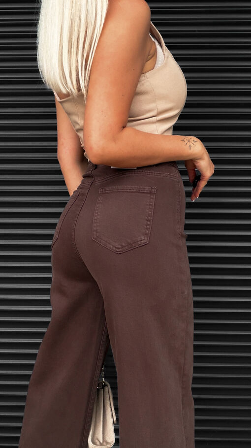 Brązowe elastyczne spodnie jeansowe WIDE LEG na jesień - S410