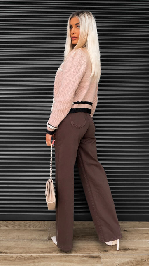 Brązowe elastyczne spodnie jeansowe WIDE LEG na jesień - S410