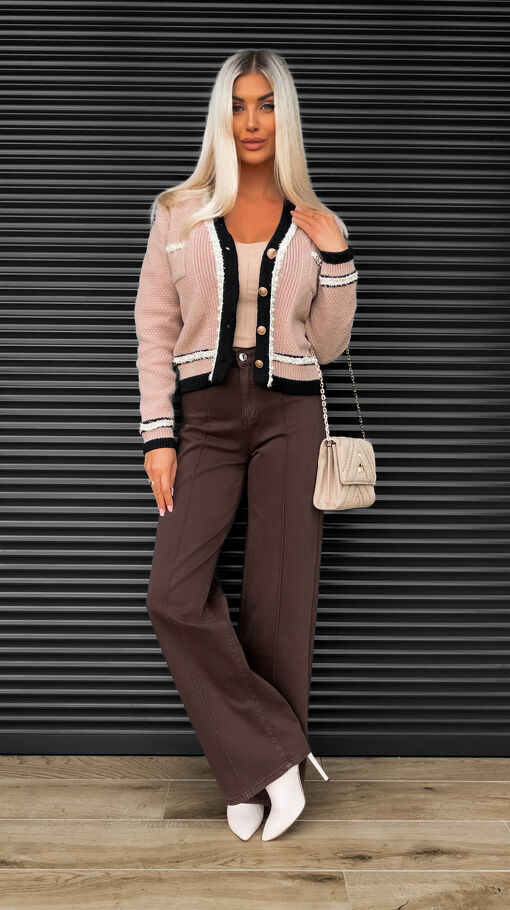 Brązowe elastyczne spodnie jeansowe WIDE LEG na jesień - S410