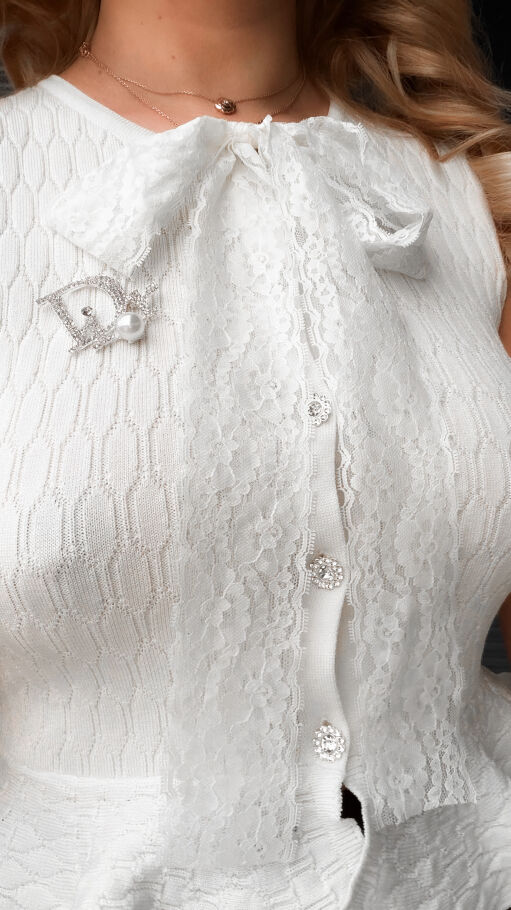 Elegancka dzianinowa kamizelka do koszuli ONE SIZE ecru - R366A