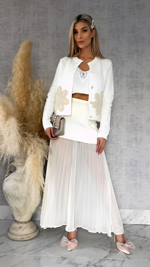 Super wiosenny sweter ECRU zapinany na guziki ONE SIZE - R764