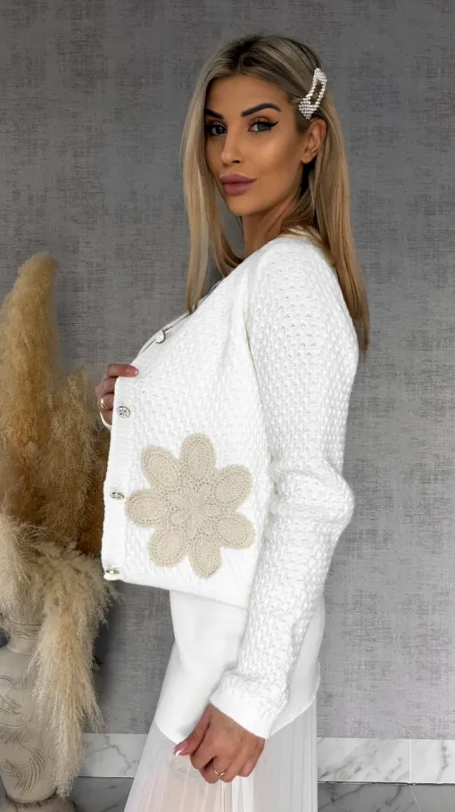 Super wiosenny sweter ECRU zapinany na guziki ONE SIZE - R764