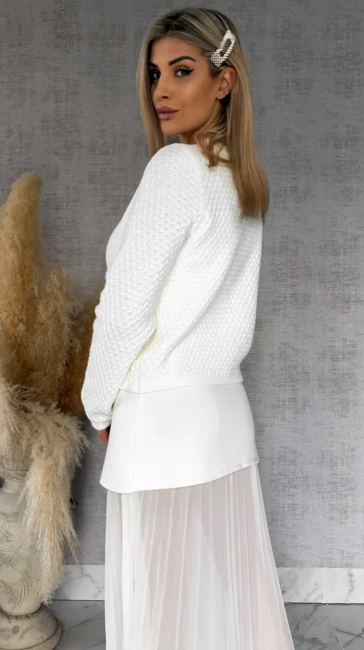 Super wiosenny sweter ECRU zapinany na guziki ONE SIZE - R764