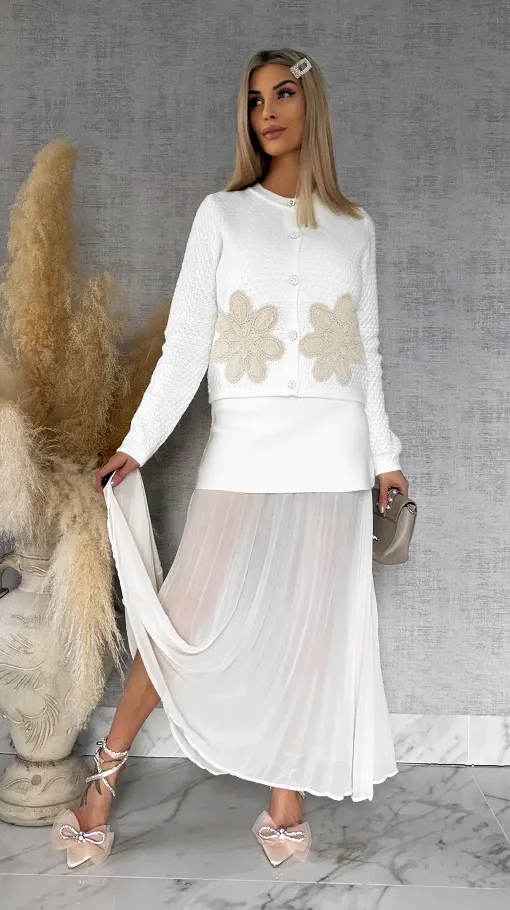 Super wiosenny sweter ECRU zapinany na guziki ONE SIZE - R764