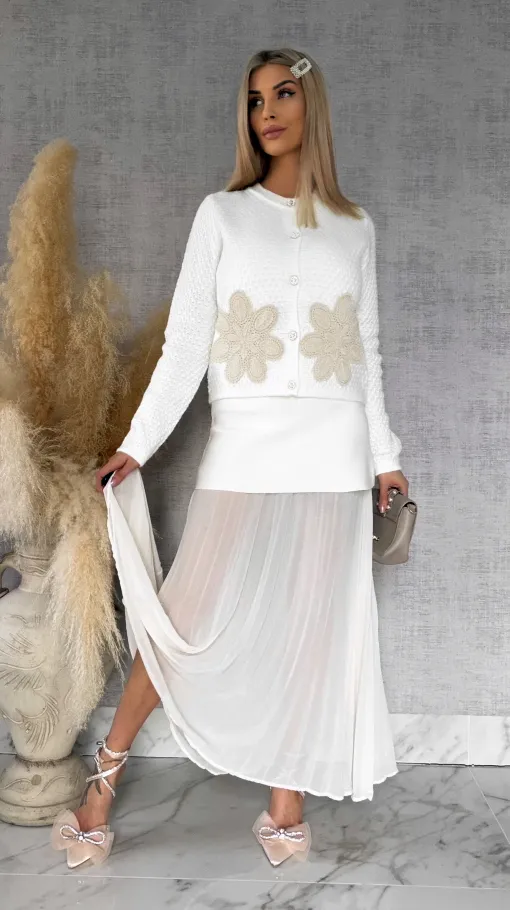 Super wiosenny sweter ECRU zapinany na guziki ONE SIZE - R764