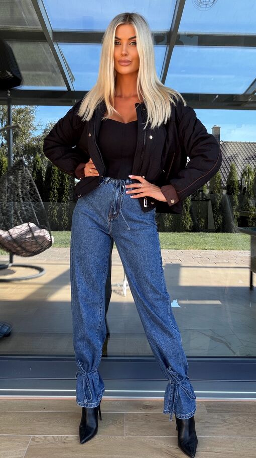 Oryginalne elastyczne spodnie jeansowe WIDE LEG z wiązaniami BLUE JEANS - S258