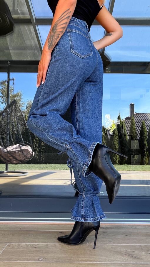 Oryginalne elastyczne spodnie jeansowe WIDE LEG z wiązaniami BLUE JEANS - S258