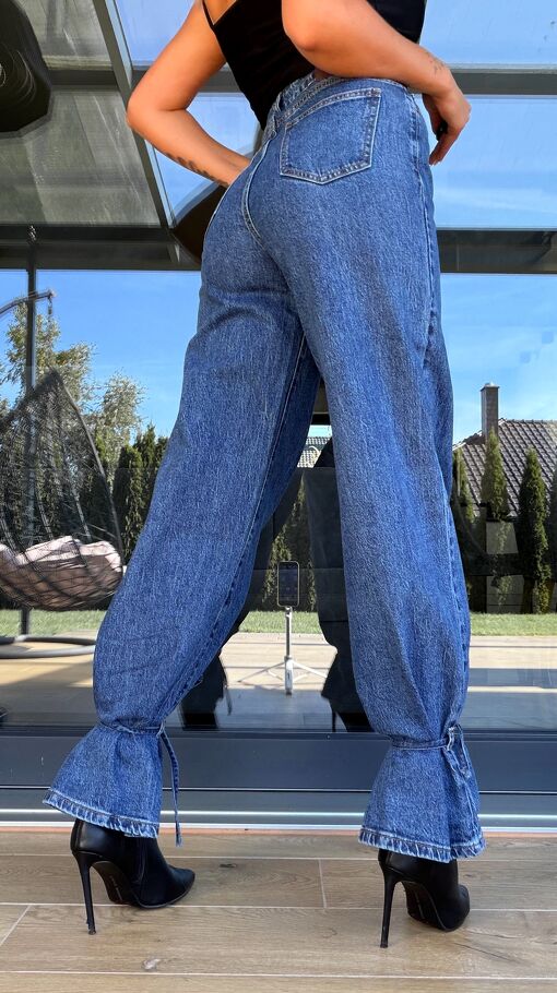Oryginalne elastyczne spodnie jeansowe WIDE LEG z wiązaniami BLUE JEANS - S258