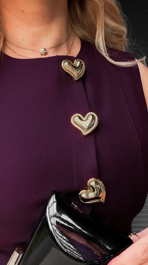 Elegancka kamizelka z pięknymi złotymi guzikami ONE SIZE purpurowa - R389