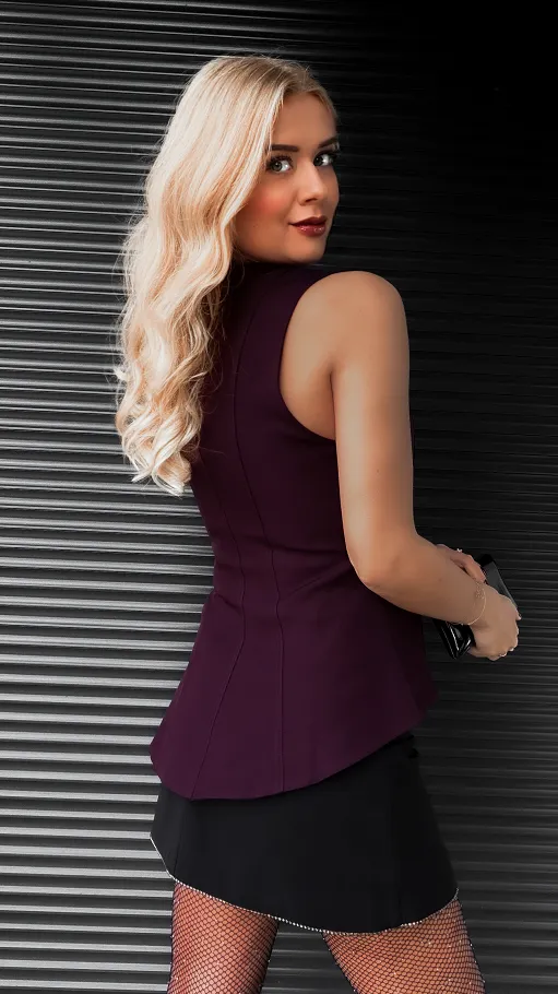 Elegancka kamizelka z pięknymi złotymi guzikami ONE SIZE purpurowa - R389