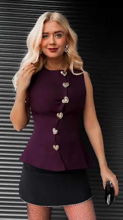 Elegancka kamizelka z pięknymi złotymi guzikami ONE SIZE purpurowa - R389