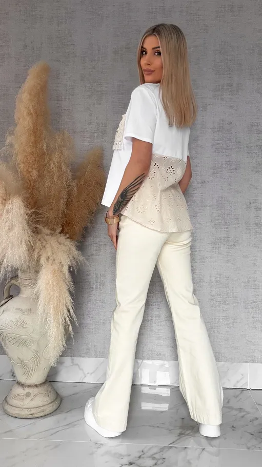 Biała bawełniana bluzka T-SHIRT w stylu boho ONE SIZE - R622