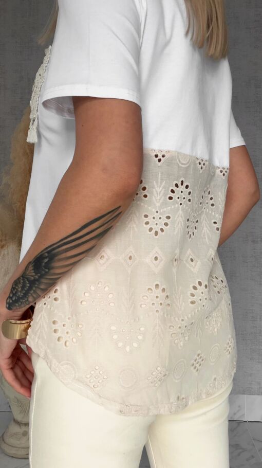 Biała bawełniana bluzka T-SHIRT w stylu boho ONE SIZE - R622