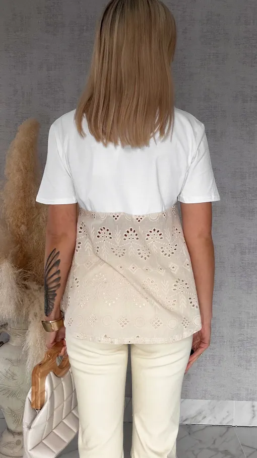 Biała bawełniana bluzka T-SHIRT w stylu boho ONE SIZE - R622