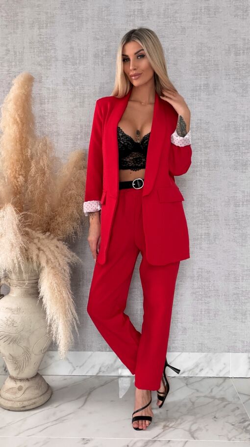 Eleganckie wiosenne spodnie z gumką w pasie i paskiem RED one size - R673B
