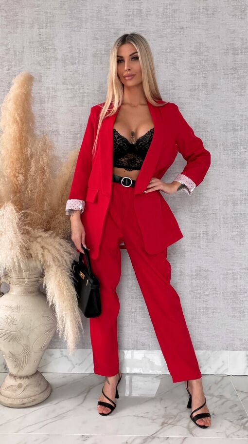 Eleganckie wiosenne spodnie z gumką w pasie i paskiem RED one size - R673B