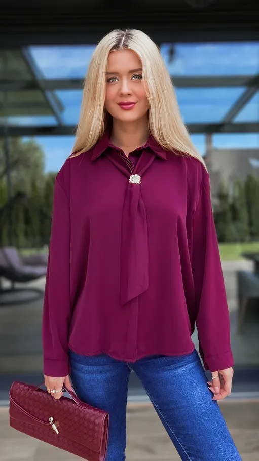 Bordowa elegancka koszula z krawatką ONE SIZE - R102A