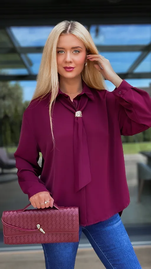 Bordowa elegancka koszula z krawatką ONE SIZE - R102A