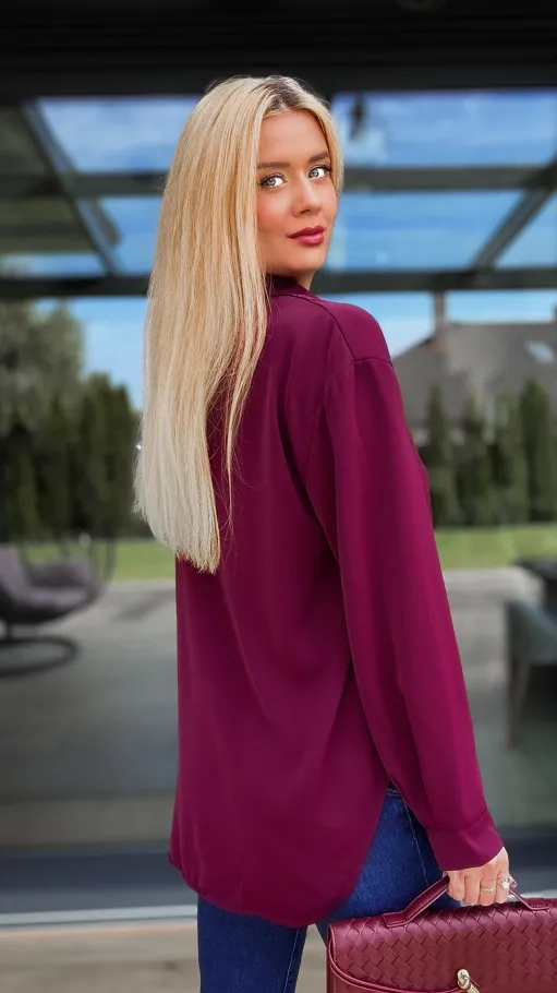Bordowa elegancka koszula z krawatką ONE SIZE - R102A