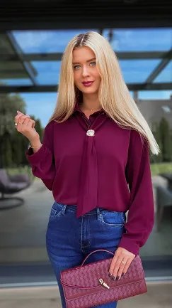 Bordowa elegancka koszula z krawatką ONE SIZE - R102A