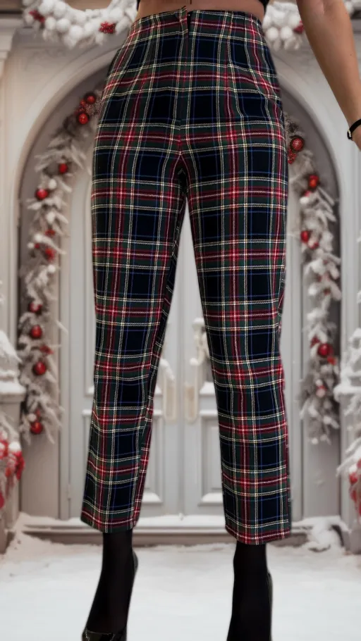 Wyjątkowe bawełniane spodnie w modną kratkę z gumką w pasie - N995