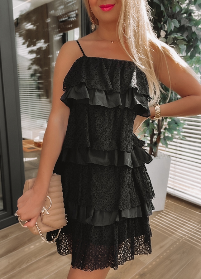 Sukienka z falbanek + koronka BLACK - K745