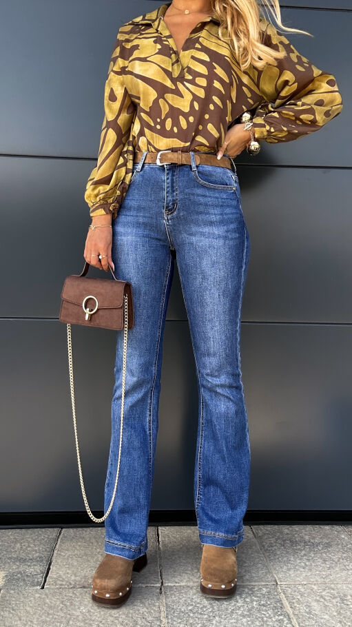 Elastyczne spodnie jeansowe DZWONY z paskiem BLUE JEANS - P995