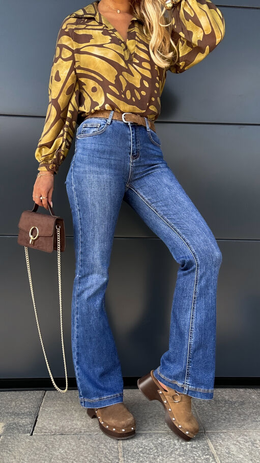 Elastyczne spodnie jeansowe DZWONY z paskiem BLUE JEANS - P995