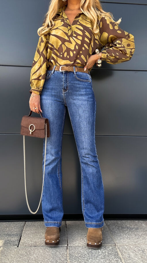 Elastyczne spodnie jeansowe DZWONY z paskiem BLUE JEANS - P995