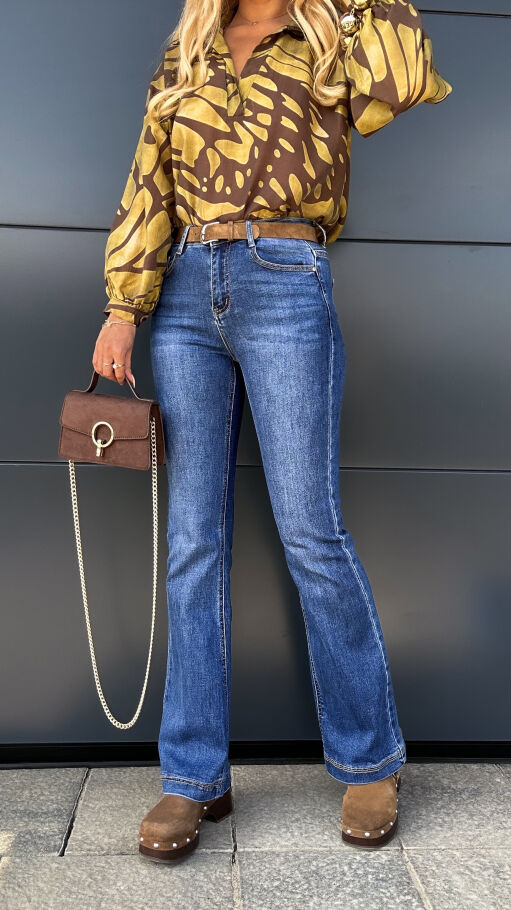 Elastyczne spodnie jeansowe DZWONY z paskiem BLUE JEANS - P995