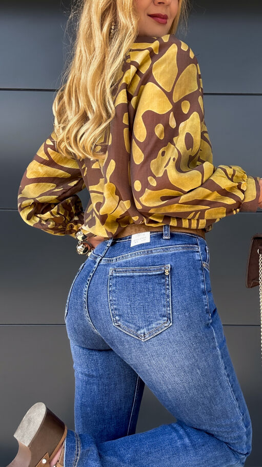 Elastyczne spodnie jeansowe DZWONY z paskiem BLUE JEANS - P995