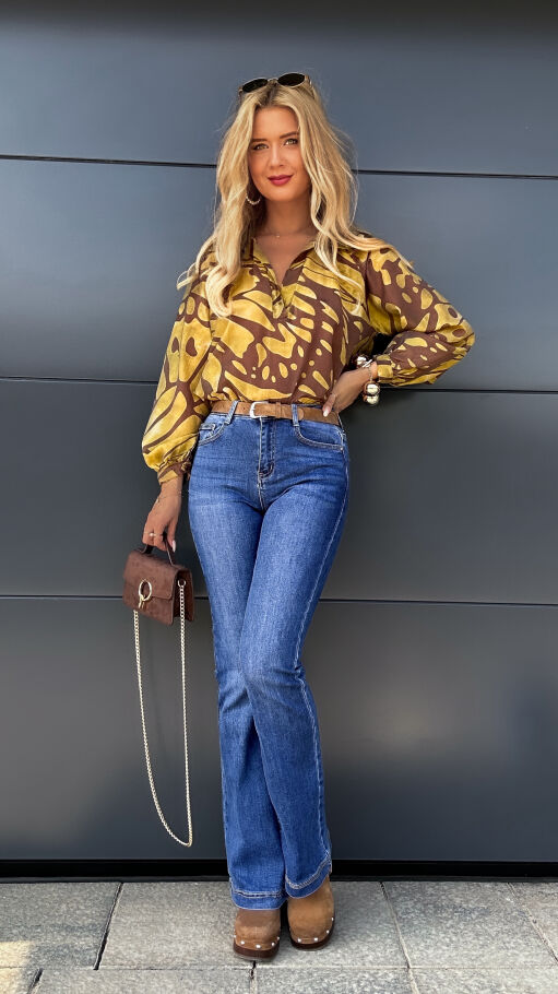 Elastyczne spodnie jeansowe DZWONY z paskiem BLUE JEANS - P995