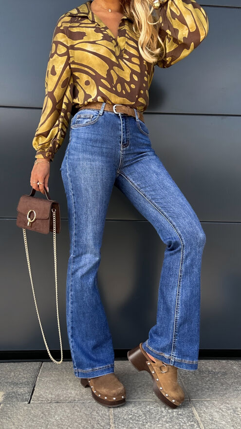 Elastyczne spodnie jeansowe DZWONY z paskiem BLUE JEANS - P995